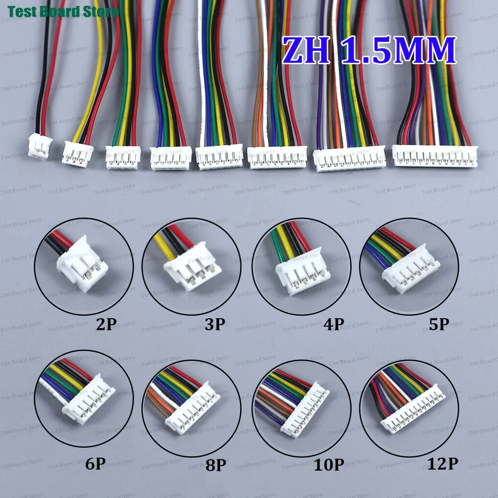 10/20/50PCS JST ZH1.5 ZH 1.5mm Wire Cable Connector 2/3/4/5/6/8/10/12 Pin 1.5MM Pitch Plug 10CM/20cm/30CM Wire Length 28AWG