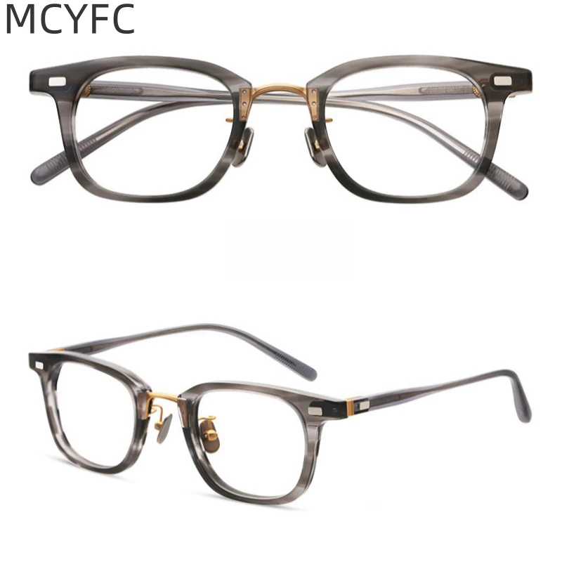 

MCYFC Hand Made Eyeglasses Frame for Men Acetate Material Square Retro Style Full Rime Anti Blue Light Glasses Frames for Women