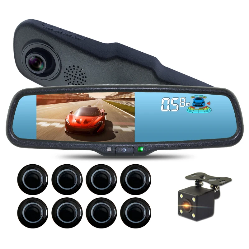 Car DVR Rearview Mirror Dual Lens with Parking Sensor 1080P Dash Cam Camera Auto Driving Recorder G-sensor