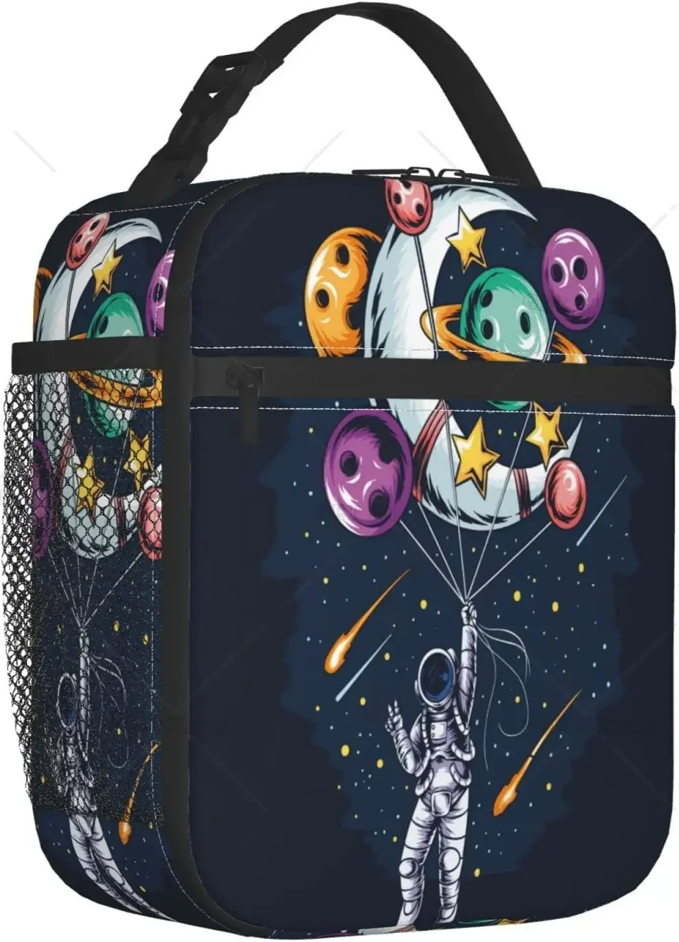 Astronaut Flies in Space Reusable Insulated Large Capacity Lunch Bag Leak Proof Cooler Lunch Box with Pocket for Work Picnic