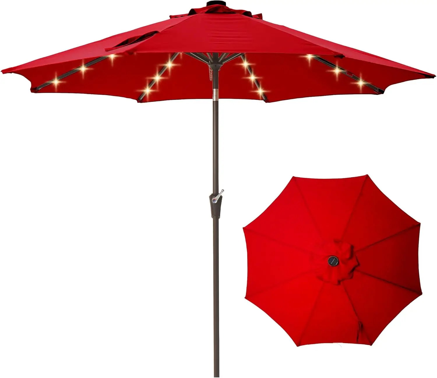 

9FT Solar-Powered LED Patio Umbrella with Tilt Crank,Outdoor Market Umbrella with 32 Lights,Sunshade for Deck, Garden and Poo