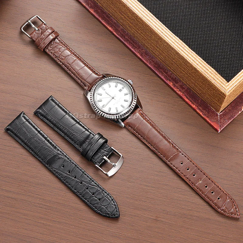 Leather Watch Band 20mm 22mm Alligator Pattern Cowhide Strap for Seiko Bracelet Soft Comfortable Universal Replacement Wristband