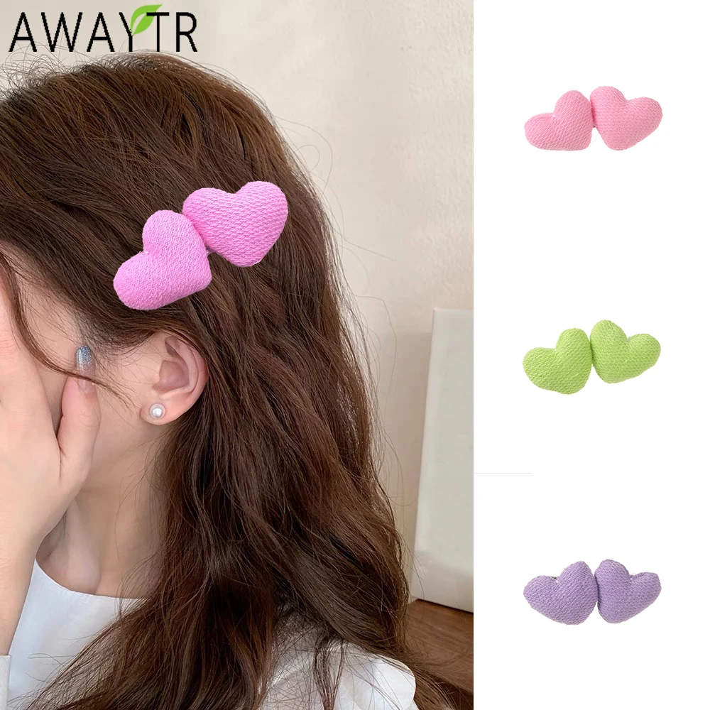 AWAYTR Cute Yarn Love Heart Duckbill Hairpin Hair Clips Valentine Headwear Girl Hair Accessories Festival Gift