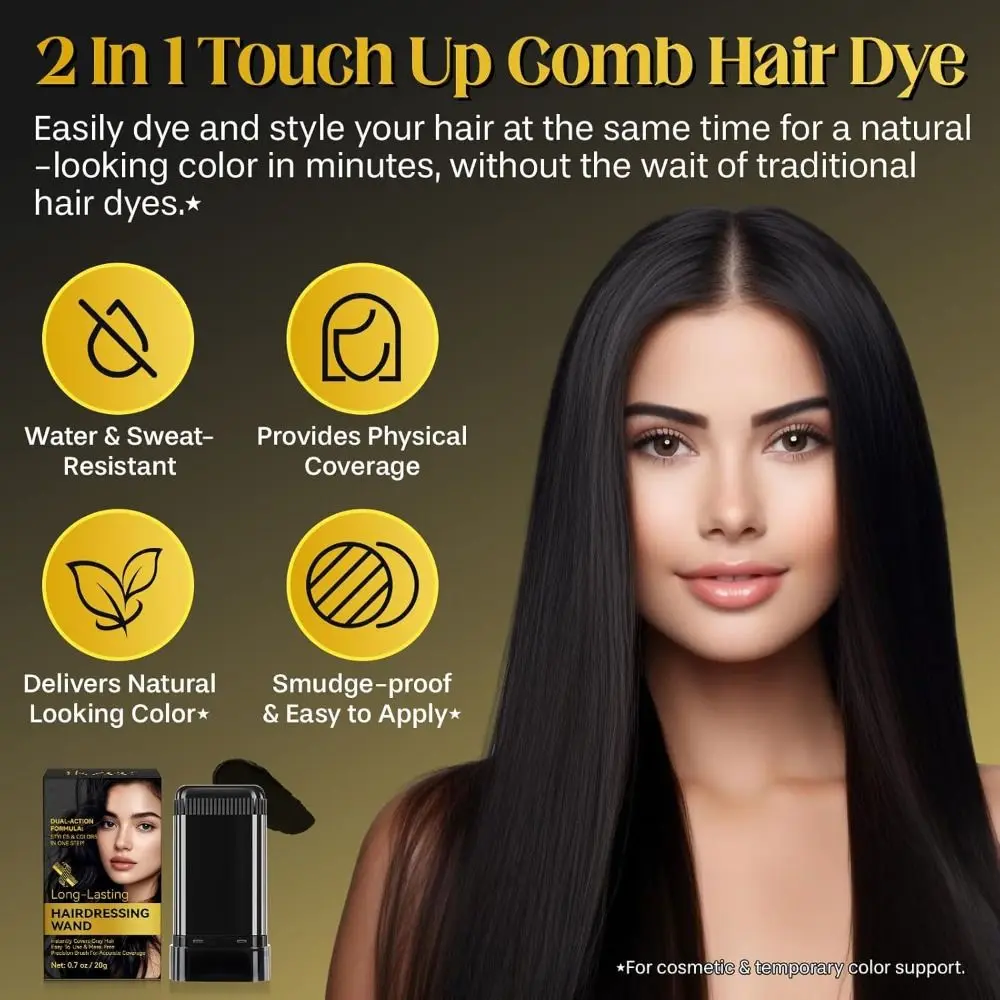 New Waterproof Comb Hair Dye Black Color Sweat-proof Hair Colouring Cream Easy to Use Hair Dye Comb Stick for Gray Hair Coverage
