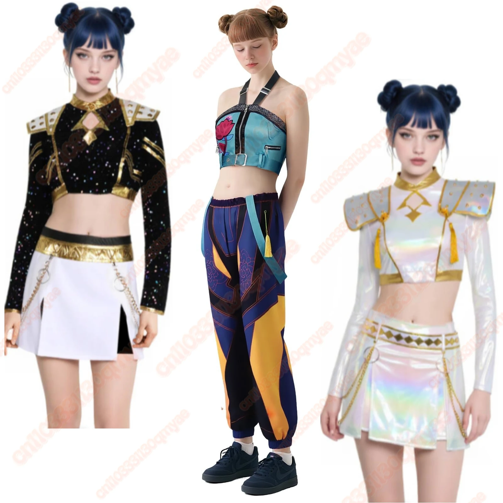 

Women's Anime KPop Demon Hunters Zoey Cosplay Costume Uniform Huntrix Party Suit with Rings And Earrings for Halloween Festival