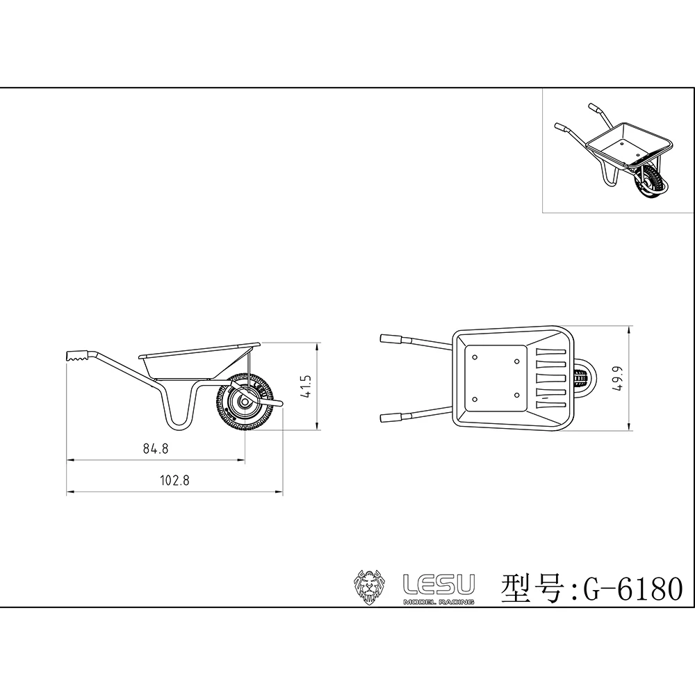 

LESU Metal Model Round Square Spade Wheelbarrow 1/14 RC Engineering Constrution Vehicle Toys for Boy Spare Parts Th21900-Smt3