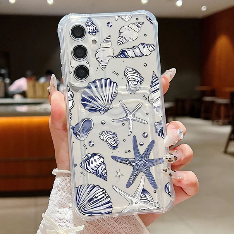 Muschel-Seestern-Handyhülle für Samsung Galaxy A57 A37 A56 A16 A55 A36 A26 A15 S26 S24 S23 Ultra S25 FE Kartenetui Brieftaschenhülle