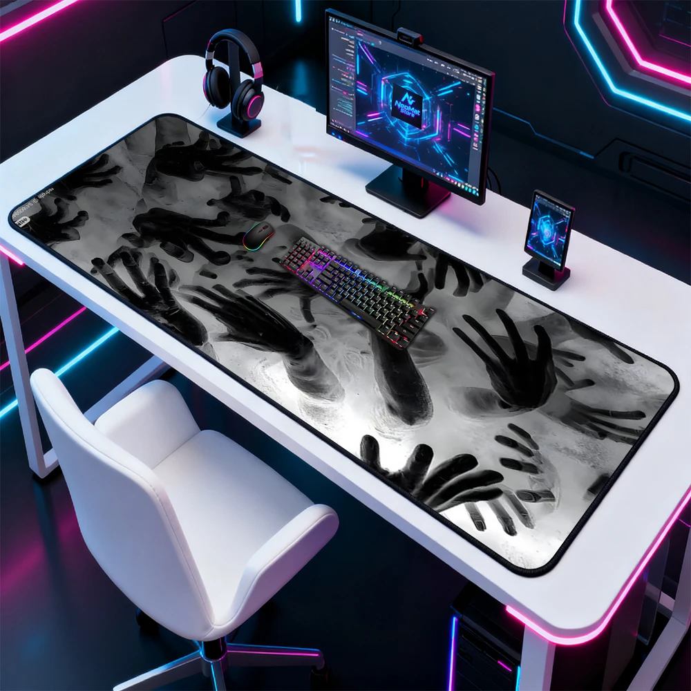 Gothic Desk Mat Gamer Mat 1400x600 Horror Hands White 1600x600 Black 5mm Nonslip Gaming Mat Mousemat Giant Deskmat Playmat