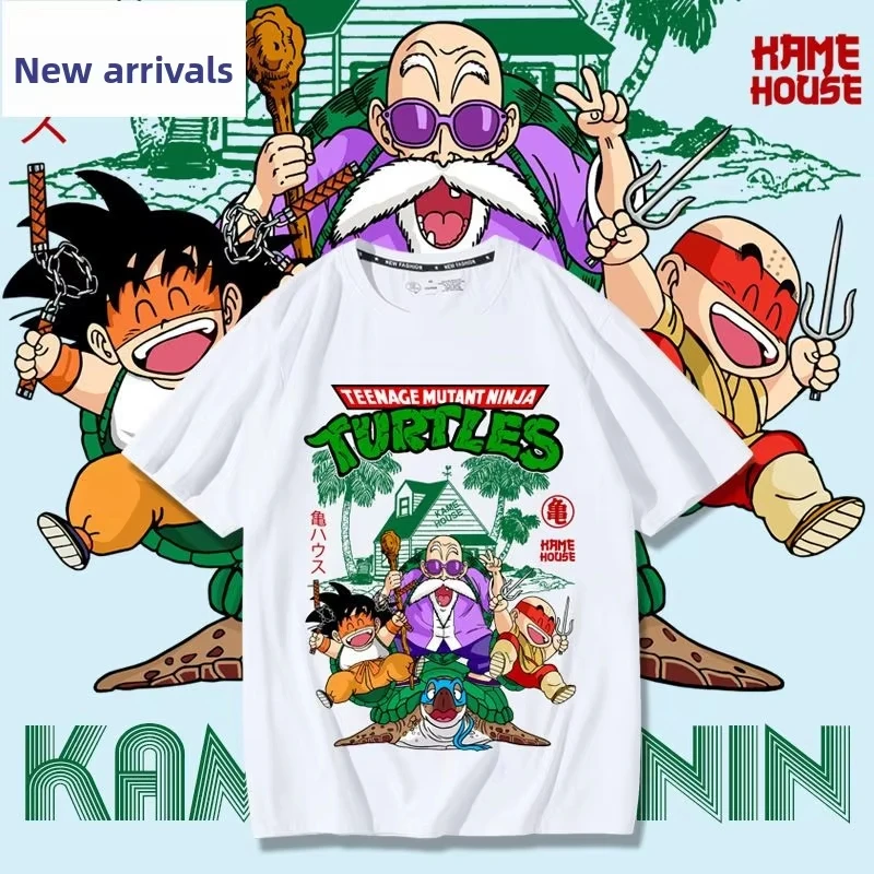 

Мужская футболка Dragon Ball Joint Animation с коротким рукавом, летняя новинка 2025 года, из чистого хлопка, свободного кроя, для студентов, модная одежда
