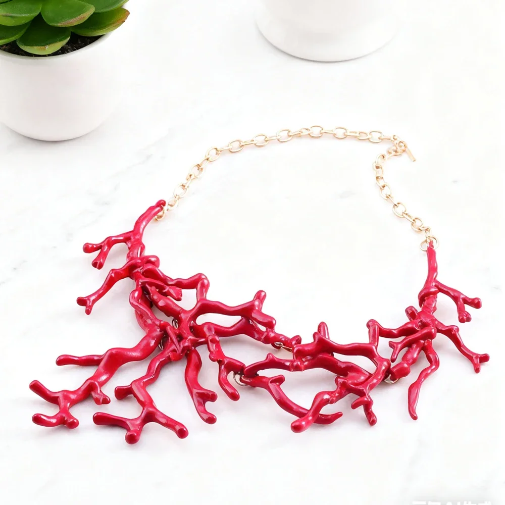 

Новое эффектное ожерелье для женщин: модное, в стиле бохо, с коралловыми ветвями, этническое, эффектное, в виде чокера, цепочка-колье, украшение, подарок