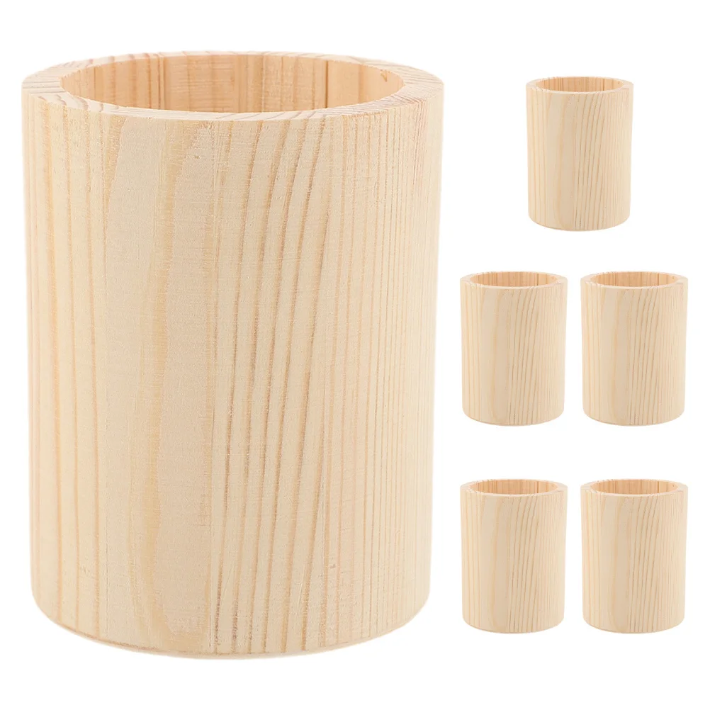 

6Pcs Wood Pen Pencil Cup Desk Organizer Classroom Office Supply Storage Compact Versatile Usage Elegant Wood Desktop Organizer