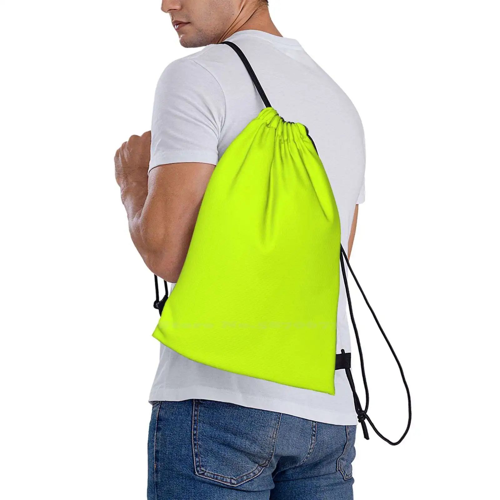 Lime Fluorescent Bag Backpack For Men Women Girls Teenage Plain Color Lime Green Yellow Minimalist