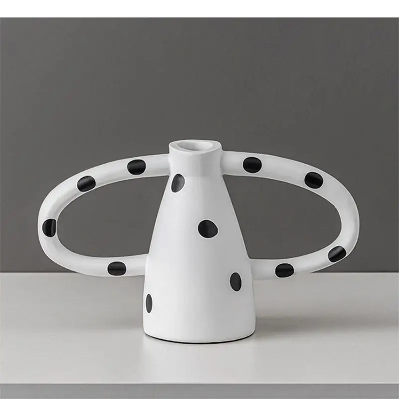 ceramic vase Black and white wave dot spots abstract irregular crafts handle Flower Home Decoration