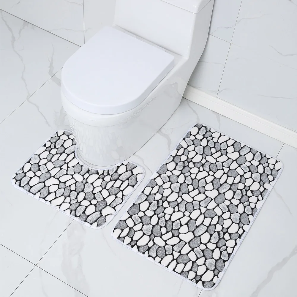 Bathroom Foot Mat Toilet Seat Cover 2Pcs Set Shower Room Entrance Doormat Home Absorbent Bathtub Decor Carpet Bath Anti-Slip Rug