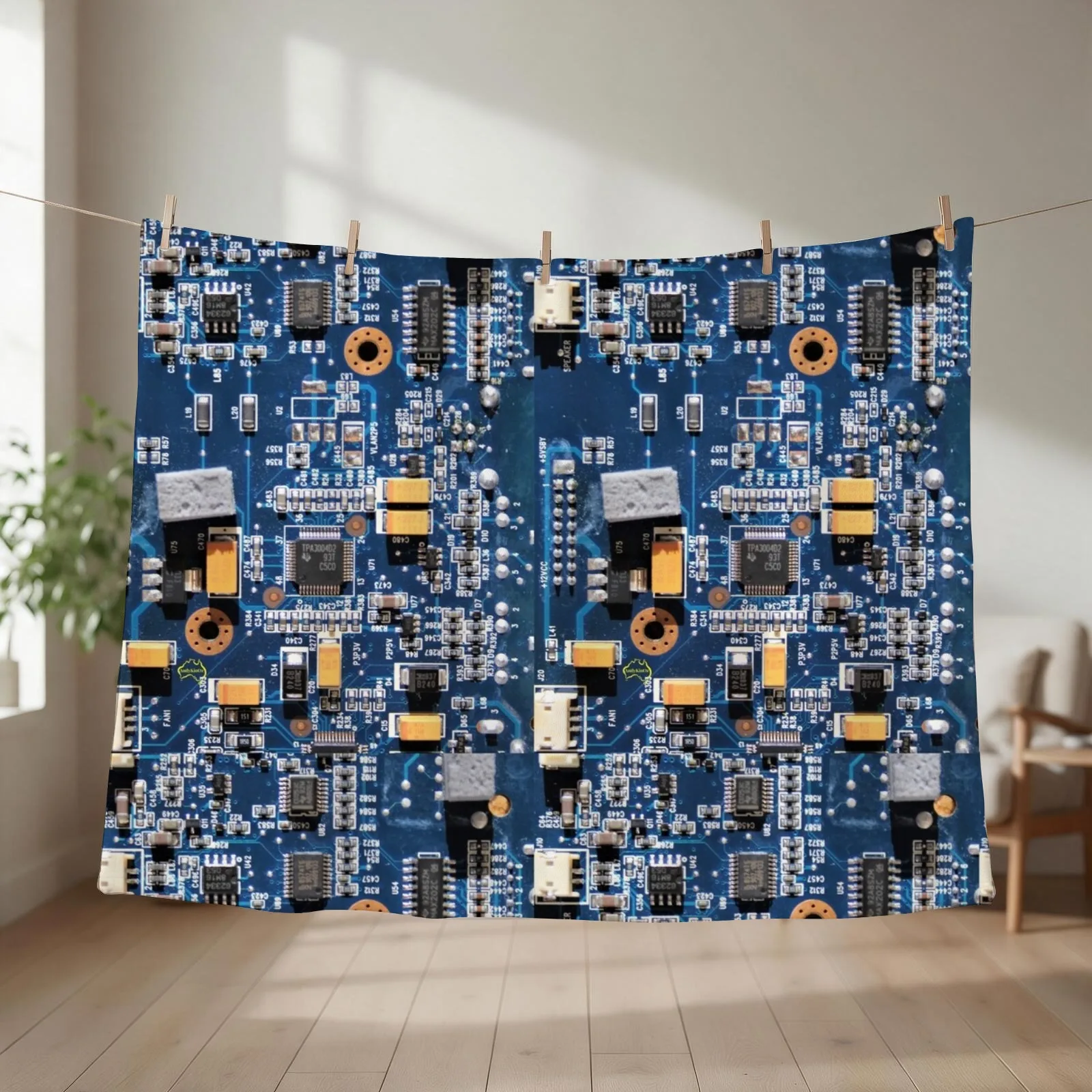 Blue Circuit Board Throw Blanket couch cozy soft plush fuzzy picnic outdoor blanket