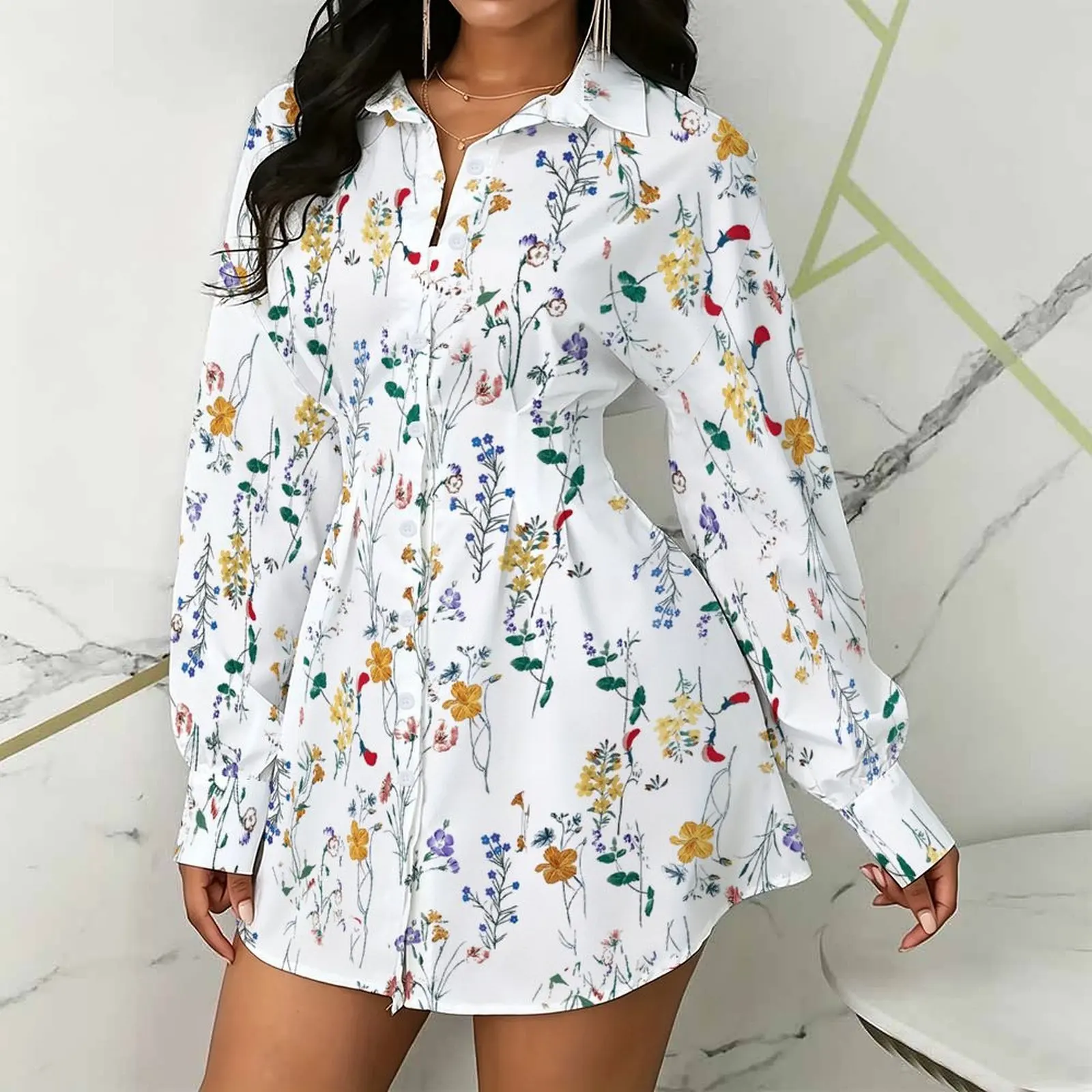 Autumn Ladies Elegant Clothes Daily Street Retro Top Slim Blouse Women's Fashion Button Shirt Winter Casual Long Sleeved