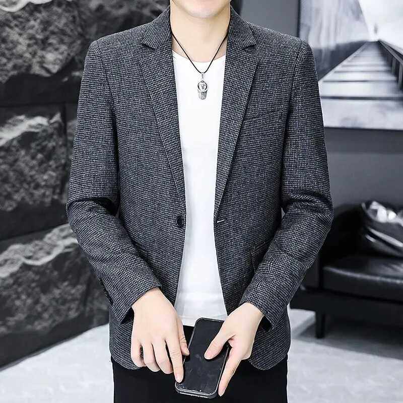 

Blazer Men's Fashion Gentleman Business Slimming Outdoor Solid-color Korean Style Trendy Banquet Host Casual Wedding Blazer