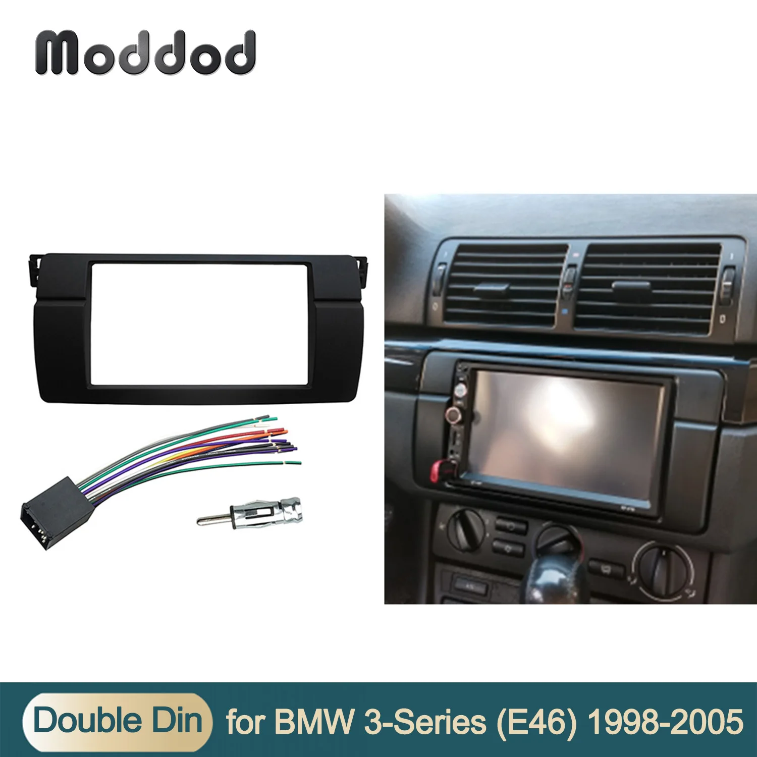 

For BMW 3 Series E46 1998-2005 Radio DVD Stereo Panel Dash Mount Double Din Fascia Trim Kit Frame Wiring + Antenna Adapter