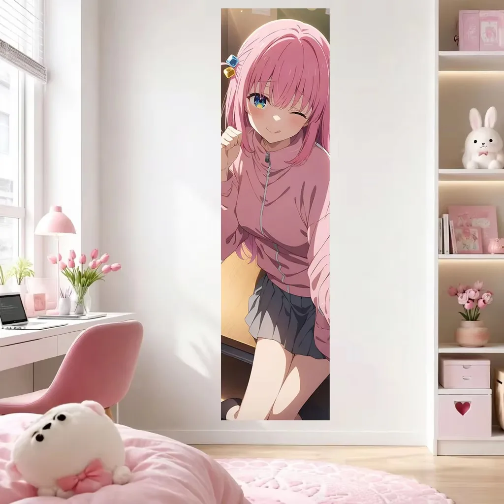 P-Pocchi The Rock Kawaii Anime Tapestry, Pink Hair Cube Clip Tracksuit Skirt Wall Hanging for Bedroom Dorm Teen Girls Room Gift