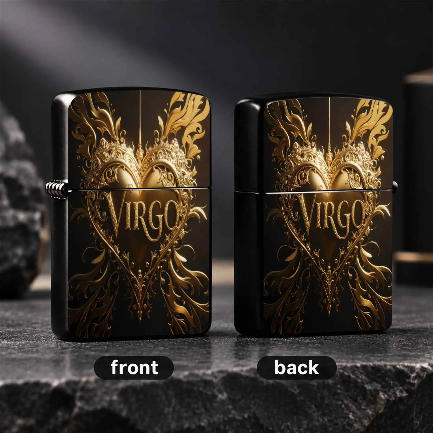 Exquisite Gilded Baroque Virgo Themed Portable Lighter, Luxurious Ornate Carved Craftsmanship, Smooth Sturdy Texture, Ideal For Daily Use, Outdoor Trips, Lighting Candles, Aromatherapy, Unique Stylish Practical Gift For Virgo Friends And Fa