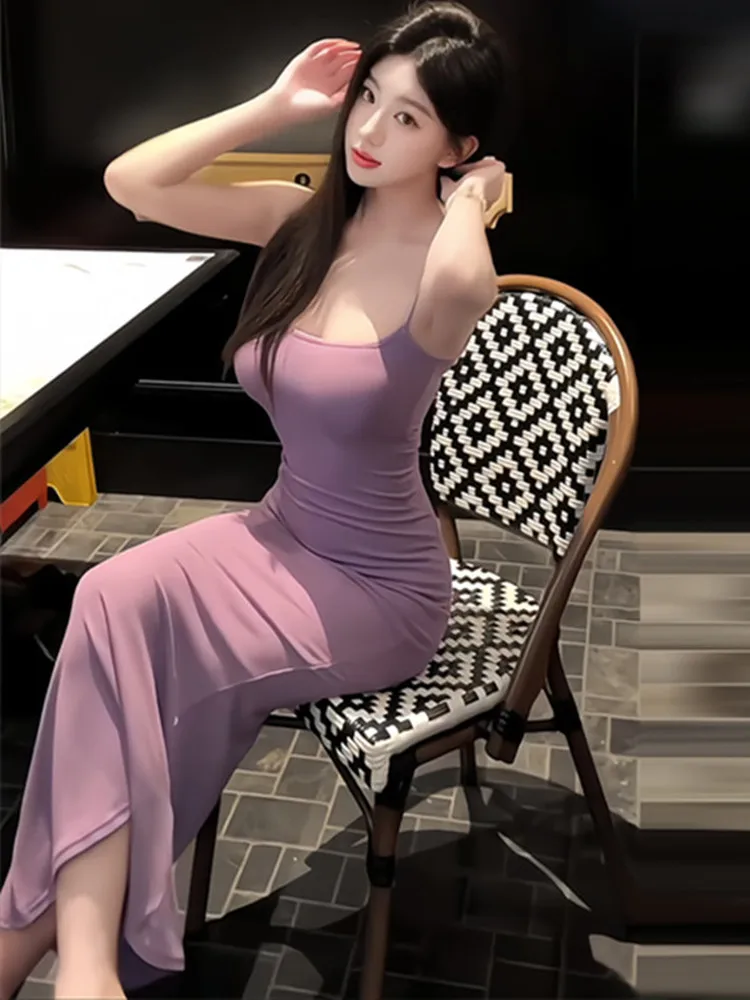 Sexy Club Girl Purple Strapless Dress Women's Summer Slimming Bodycon Long Skirt Korean Style Commute Wind No Sleeve  view 5