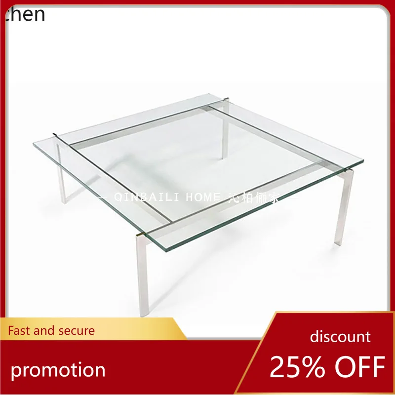 

CZ Classic Coffee Table Simple Modern Tempered Glass Stainless Steel Metal Creative Table