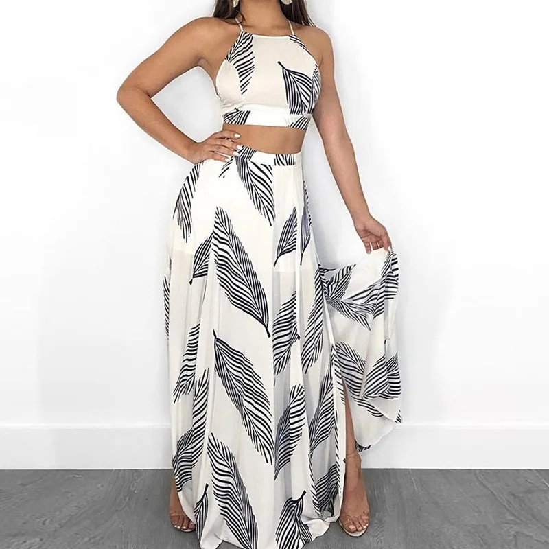 

Women Plant Print Open Button Cross Backless Casual Long Dress Sleeveless Sexy Loose Maxi Dress