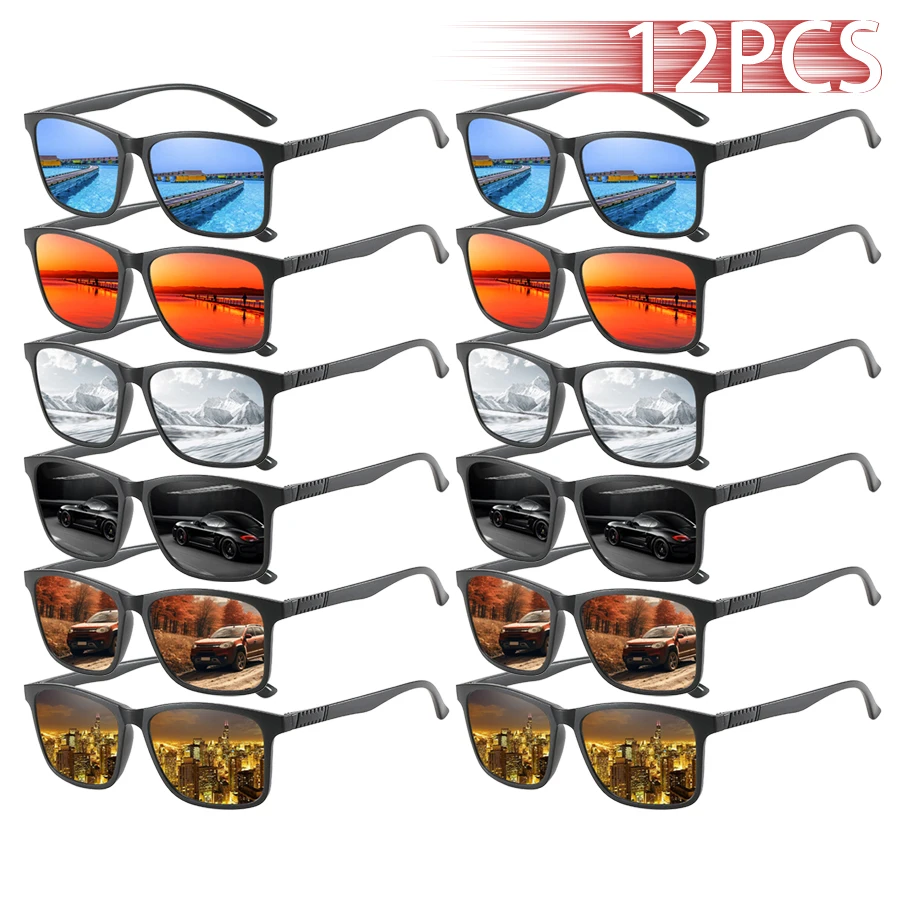 

12 PCS Fashion Vintage Check Square Sunglasses Men Women Fishing Driving Luxury Brand Designer Sun Glasses Retro UV400 Eyewear