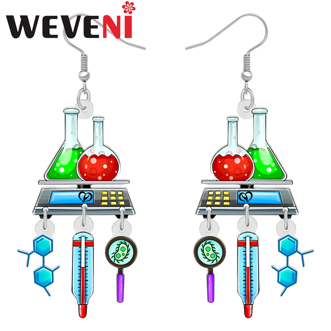 WEVENI Acrylic Novelty Chemistry Experiment Sets Drop Dangle Jewelry Earrings Back to School Gifts For Women Friends Teachers