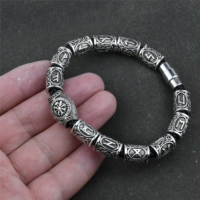 Norse Runes Bracelet Vikingo 13Pcs Runes Beads Vegvisir Compass Amulet Viking Bracelet Slavic Accessorier