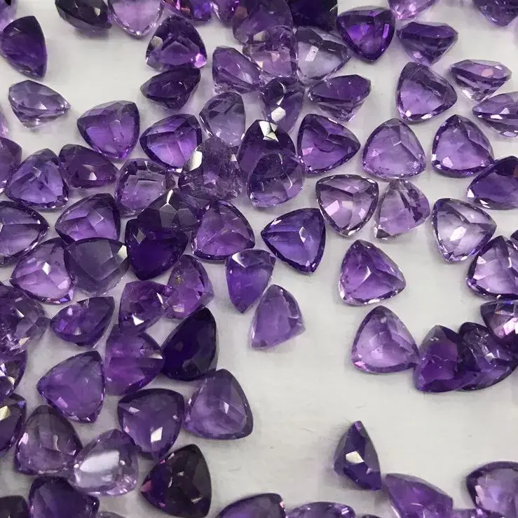 Wholesale 10pcs/pack Genuine Amethyst Brilliant-cut Cabochon 6mm Triangle Gemstone Ring Face For Jewelry DIY