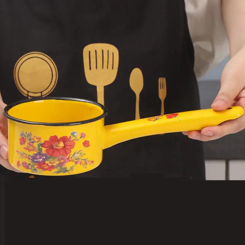 Enameled Water Spoon Milk Pot Vintage Long Handle Soup Ladle Kitchen Tools Can Be Induction Heating Enameled Skillet view 3