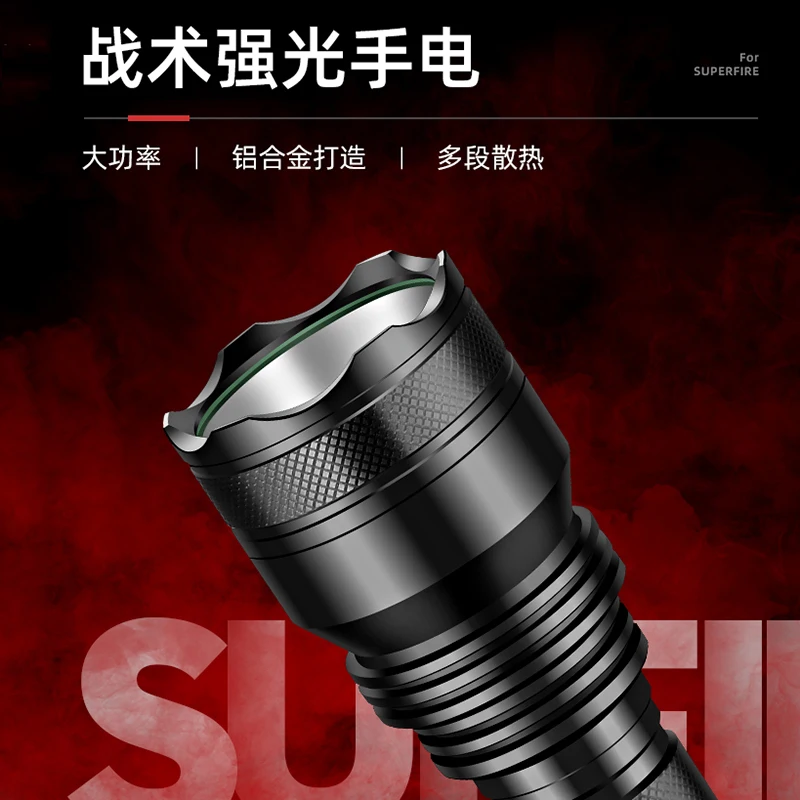 SUPERFIRE X5 10W LED Rechargeable Torch Portable Light Super Bright Tactical Flashlight Camping Fishing Handheld Search Lantern