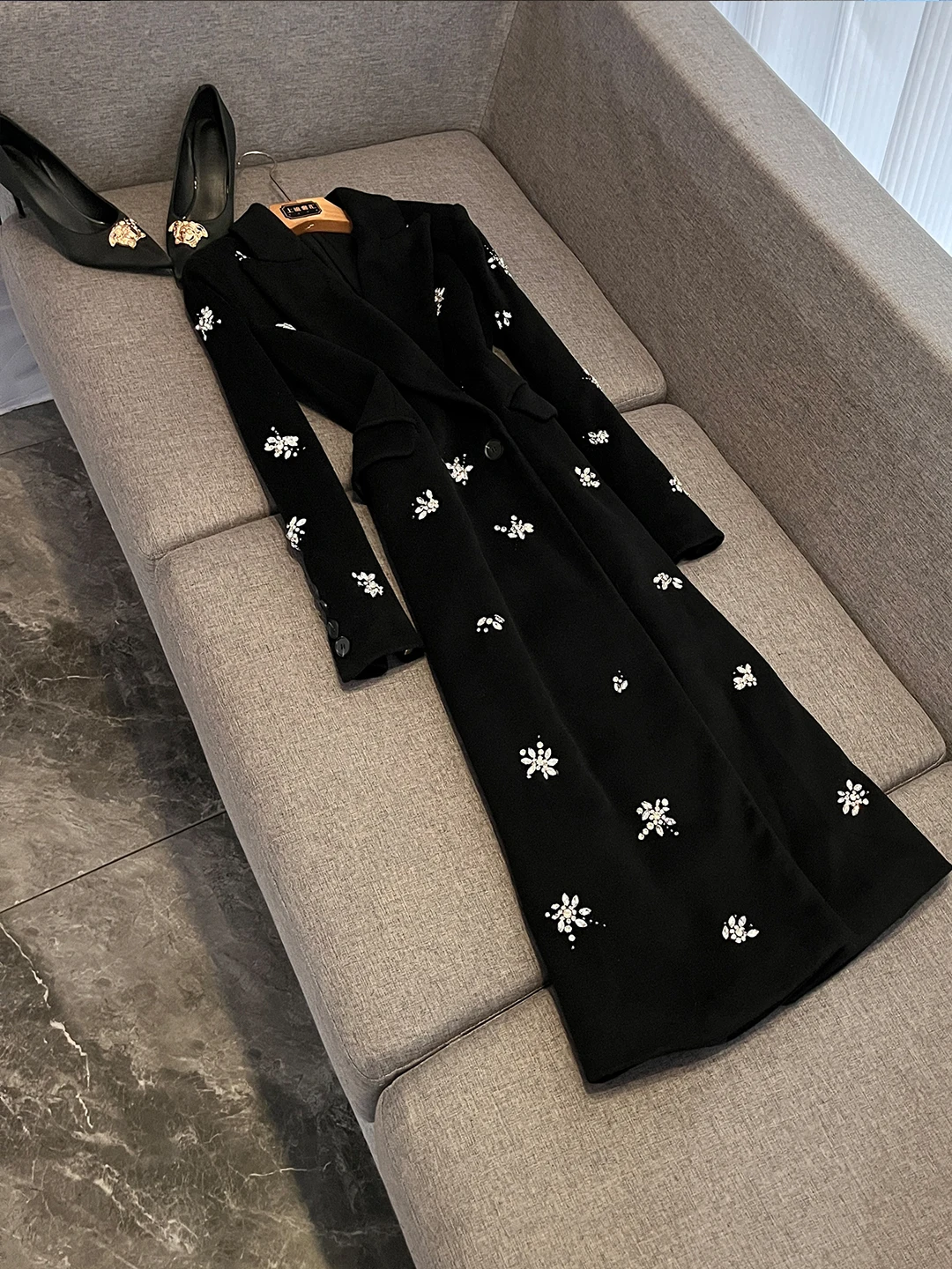 

Korean Sle Commuter Long Diamond Splicing Design Women's Suit Jaet Autumn Winter New Arrival Ele Busin Chic