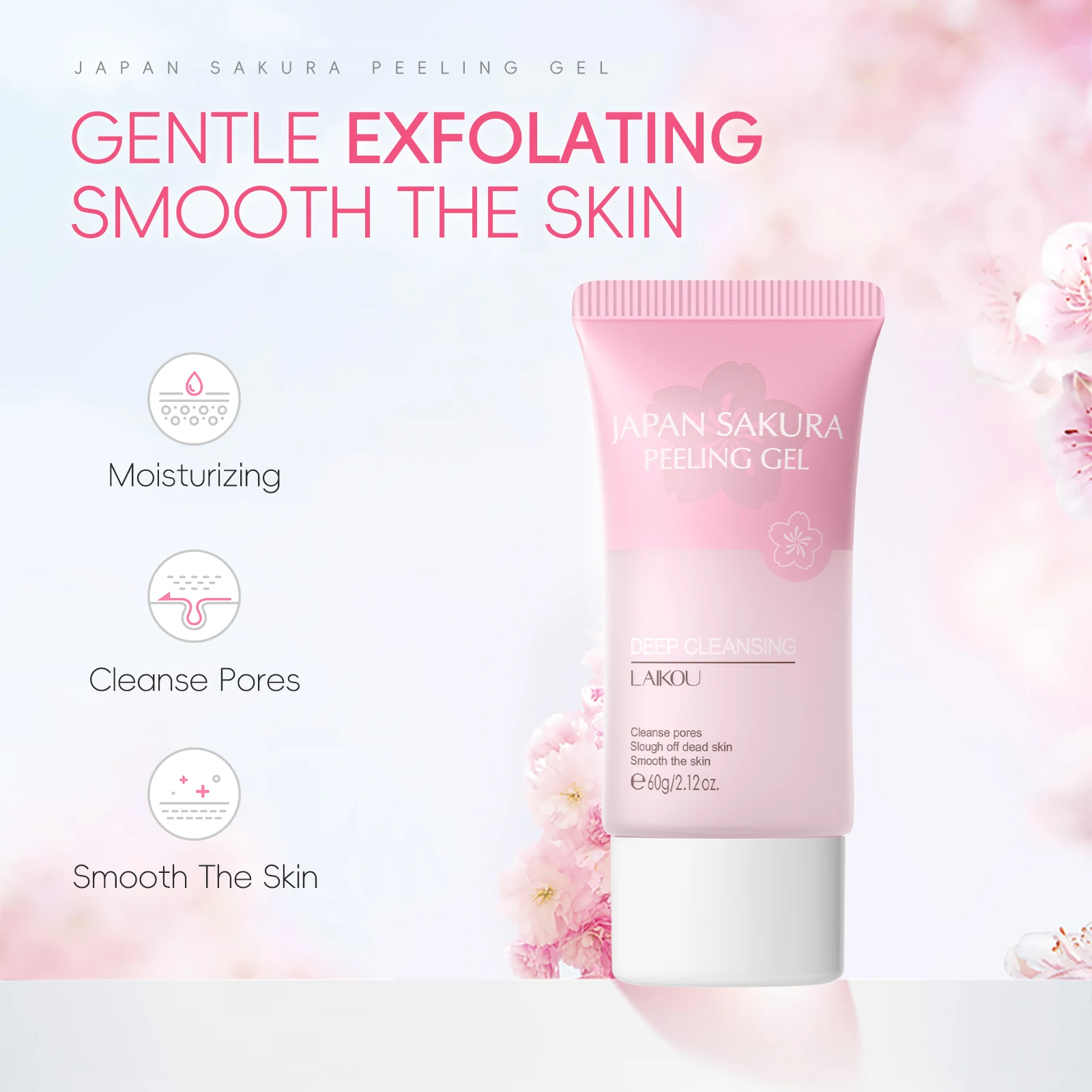 LAIKOU Japan Sakura Peeling Gel Facial Scrub Exfoliator Remove Dead Skin Cherry Blossoms Exfoliating Skin Care 60g