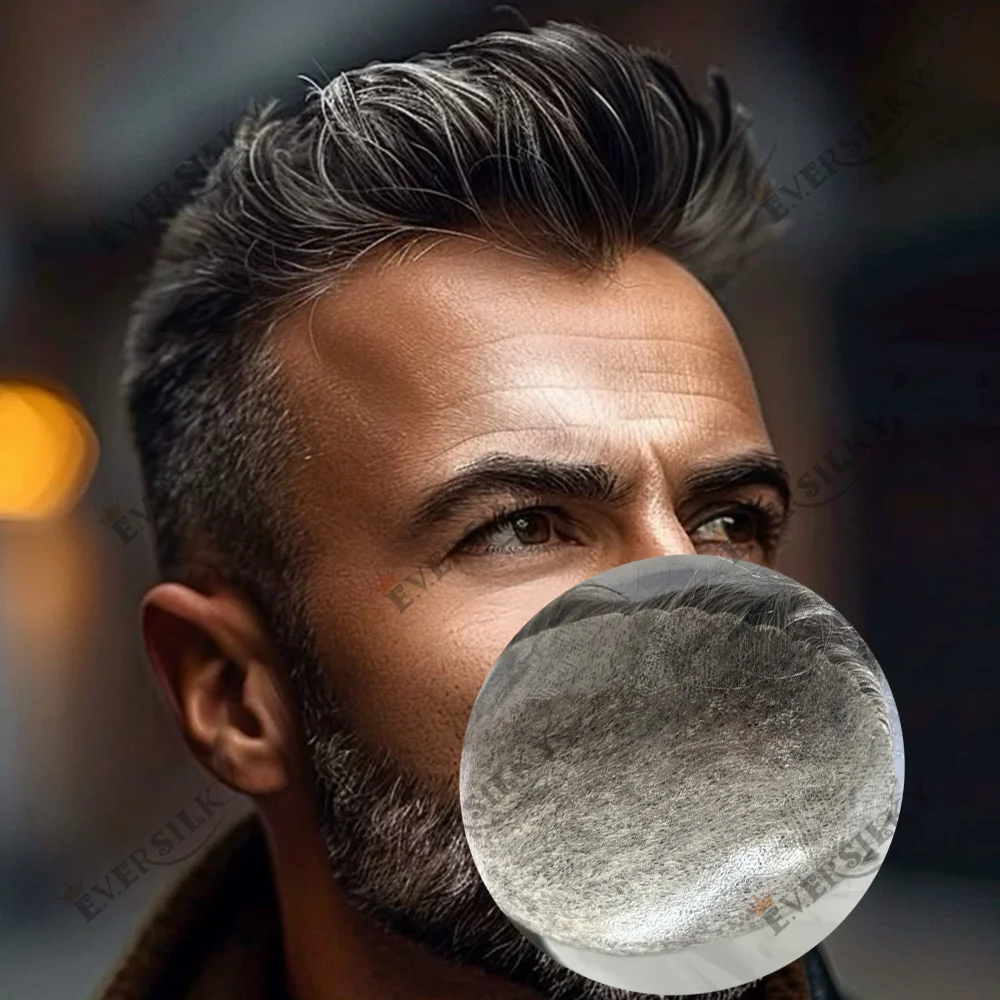 

Super Natural Hairline Brown Black Thin Skin Full PU Men Toupee Human Hair Durable Microskin Grey Hair Capillar Prosthes For Men