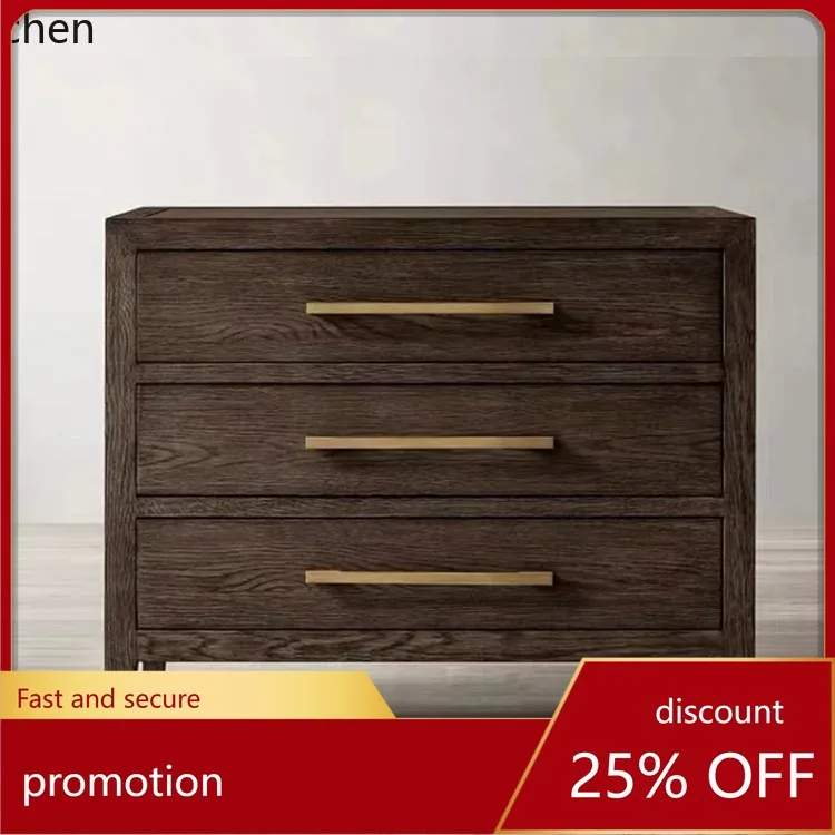 CZ  Solid Wood Vintage Bedroom Three-Drawer Bedside Cabinet