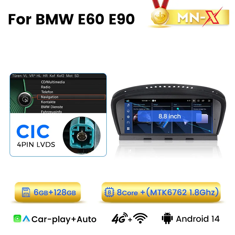 MEKEDE 8,8-inch autoradio draadloze Carplay voor BMW 3 5-serie E60 E61 E63 E64 E90 E91 E92 E93 Android 14 intelligente systemen - afbeelding 1