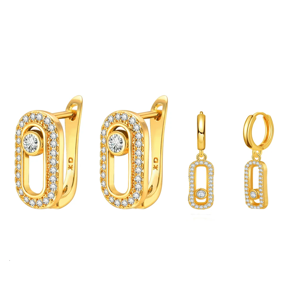 2PCS Women Geometric Small Hoops Earrings Paperclip Shape Metal Earrings CZ Stones Shiny Girls Party Jewelry set image 6