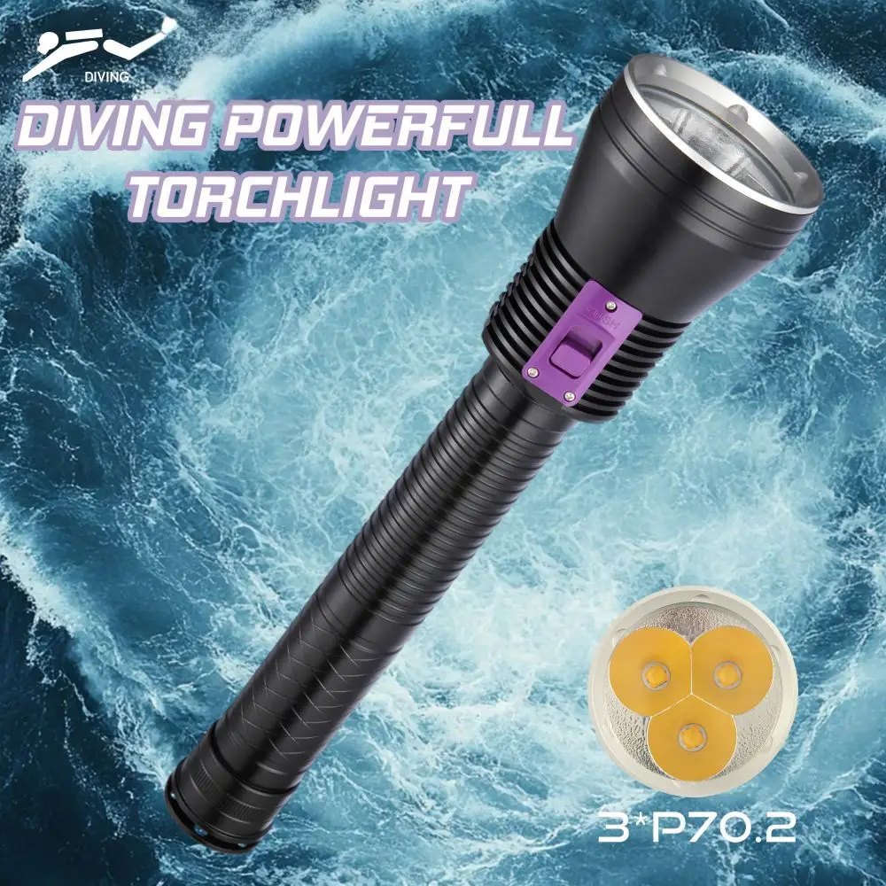 10000LM 3*P70 Chips Underwater Lantern Powerful Diving LED Flashlight 15000mAh Scuba Dive Light Underwater Torch IPX8 Lantern