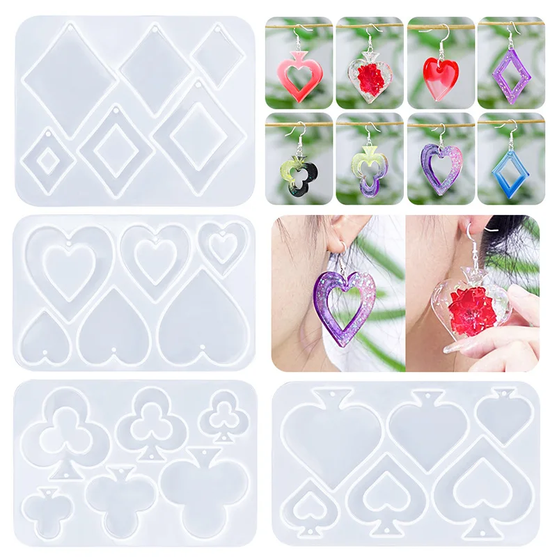 DIY Poker Card Earrings Silicone Mold Pendant Necklace Decoration Cake Food Baking Resin Epoxy Mold Jewelry Handmade Accessories