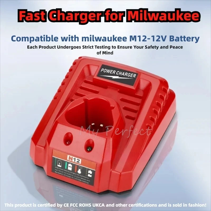 เครื่องชาร์จแบตเตอรี่สำหรับมิลวอกี M12 N12 แบตเตอรี่ลิเธียมไอออน 3A ชาร์จเร็ว เปลี่ยนอุปกรณ์ชาร์จเร็ว อุปกรณ์เสริมทดแทน