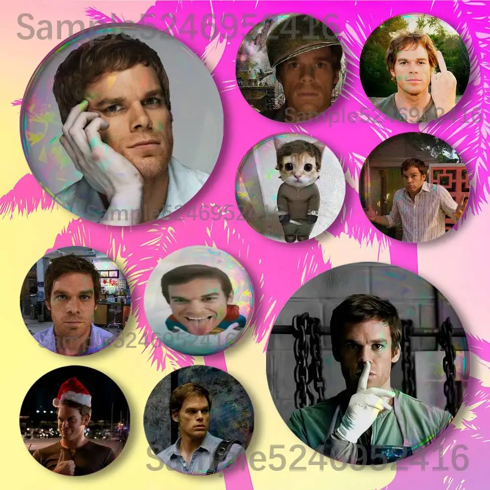 D-Dexter Morgan Round Button Pins Badge Creative Brooches Backpack Clothes Decoration Fashion Cartoon Jewelry Gifts
