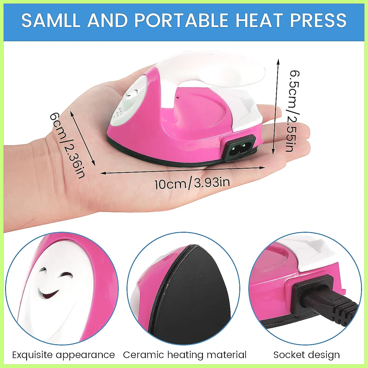 Mini Craft Iron Electric Portable Handy Heat Press with Silicone Heat Insulation Pad for Ironing Clothes Laundry Small Travel