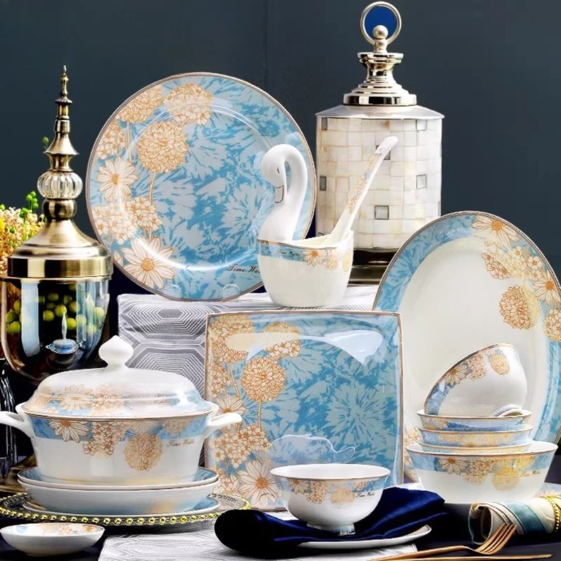 

Dishes and dishes set, household Chinese light luxury bone china tableware, light luxury bowls and plates for house warming