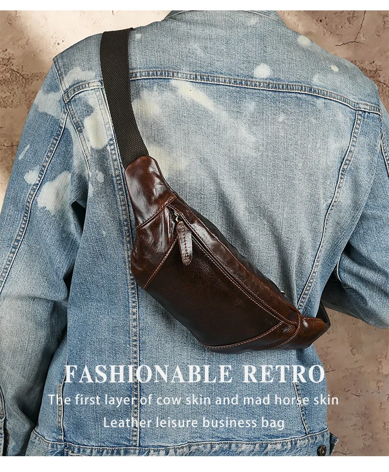 

Genuine first-layer cowhide retro casual small mobile phone waist bag, shoulder and crossbody bag