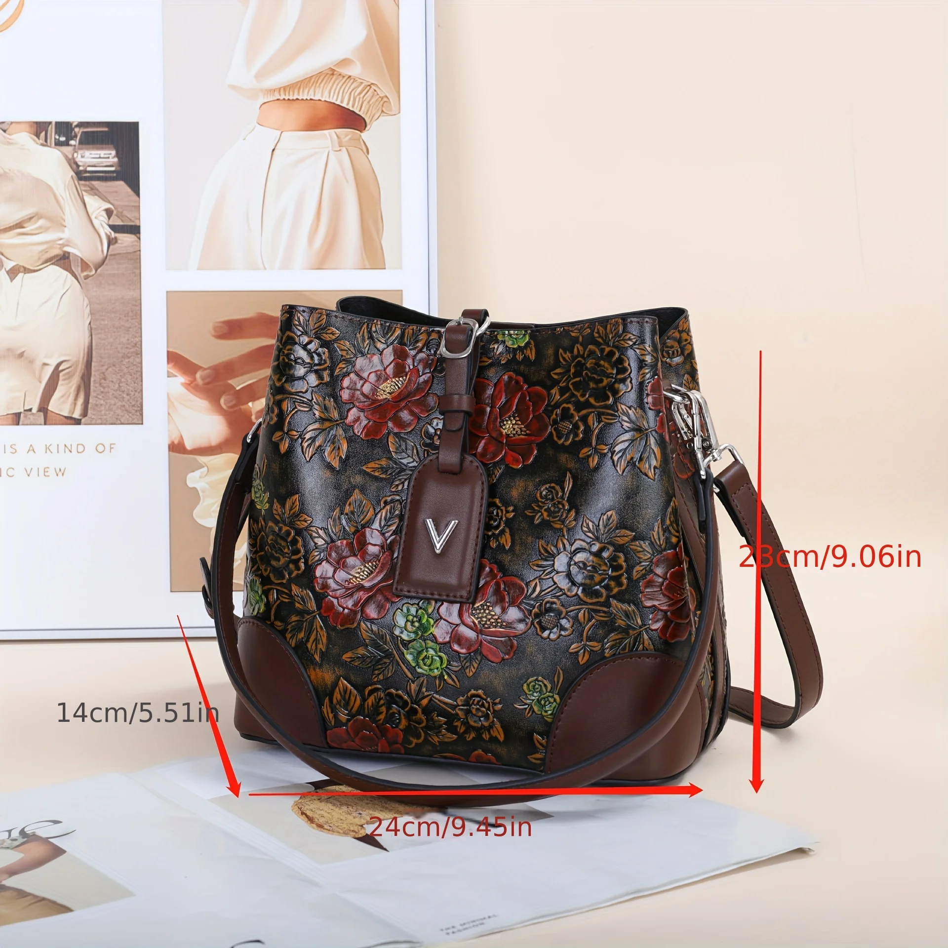 Armpit bucket bag fashion middle-aged mother large-capacity bag retro ink painting atmosphere fashion messenger bag