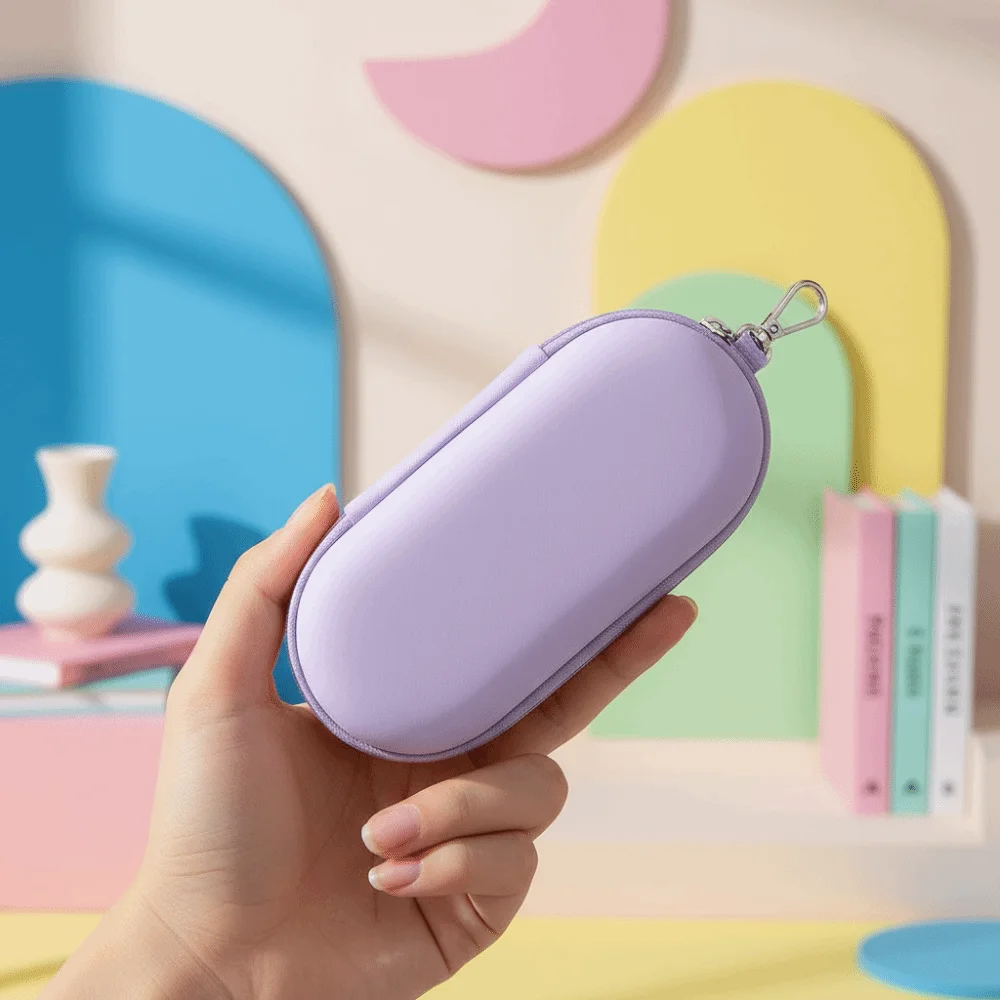 Waterproof PU Dual Slot Glasses Pouch Anti Crush Oval Shape Sunglasses Case Zipper Closure Candy Colors Eyewear Organizer