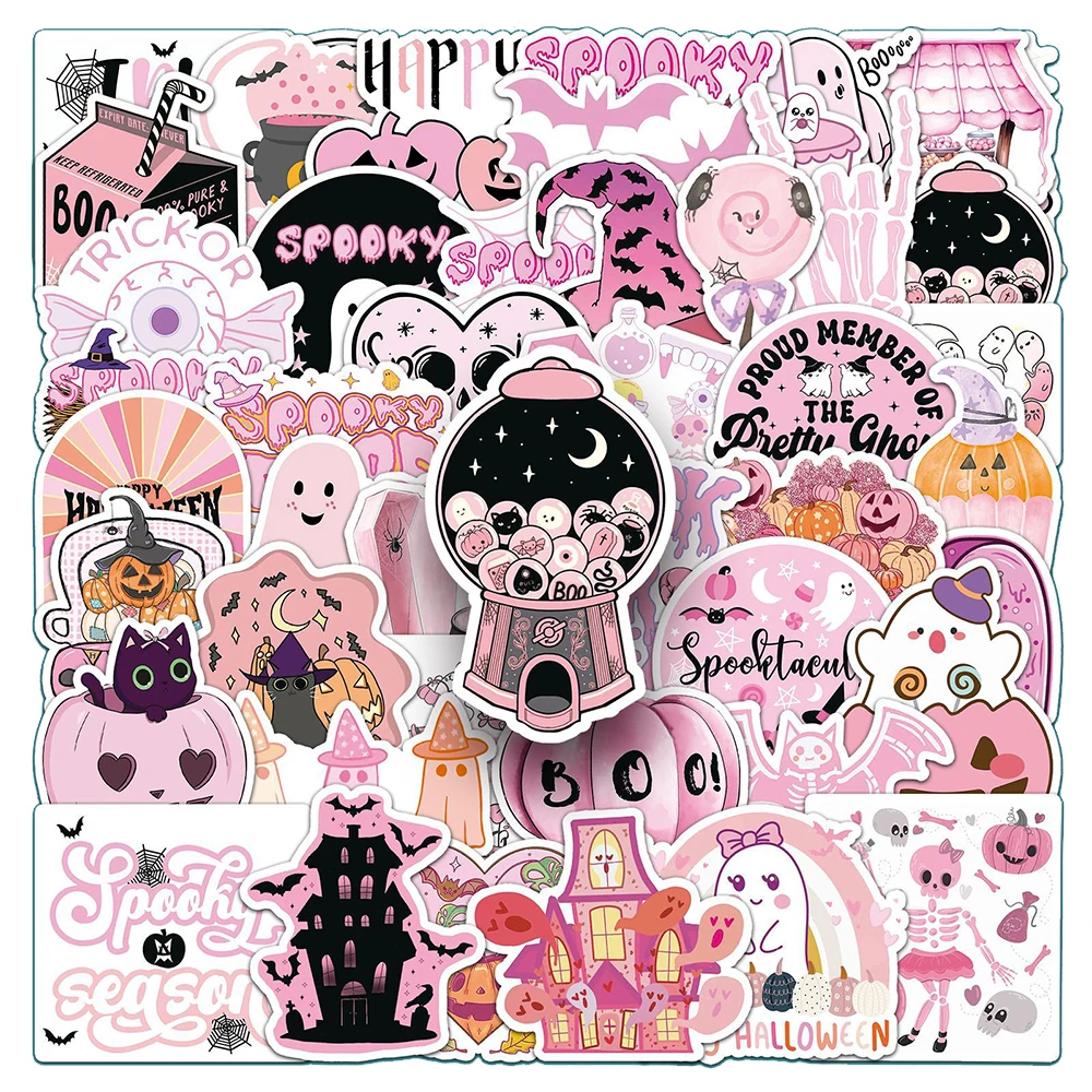 

10/30/50pcs Kawaii Ghost Pumpkin Stickers Pink Halloween Decals Stationery Phone Fridge Aesthetic Cartoon Waterproof Sticker Toy