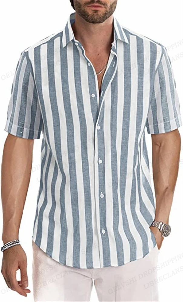 Homens e mulheres listrados 3D impresso camisa havaiana, blusas vocacional masculina, camisa de lapela, Cuba Vestuário, gráfico